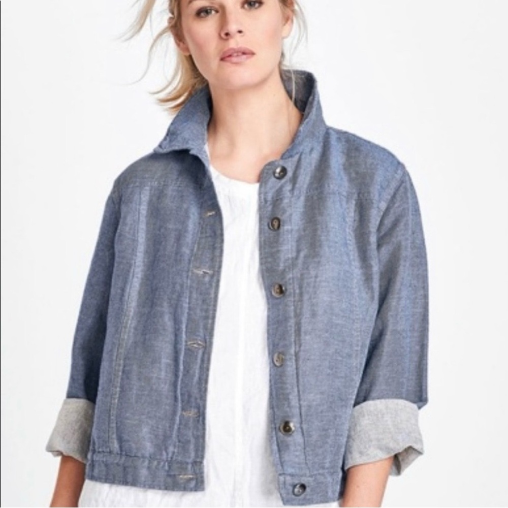 Flax Women's Classic Linen Cotton Blend Urban Jean Jacket Size L Lagenlook